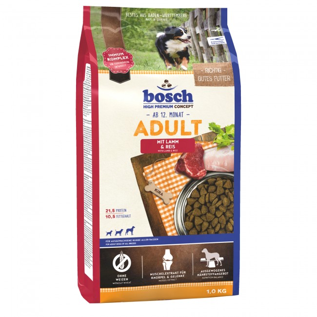 Сухой корм Bosch Adult Lamb & Rice для взрослых собак, ведущих малоактивный образ жизни в городских условиях, с ягненком и рисом - 1 кг