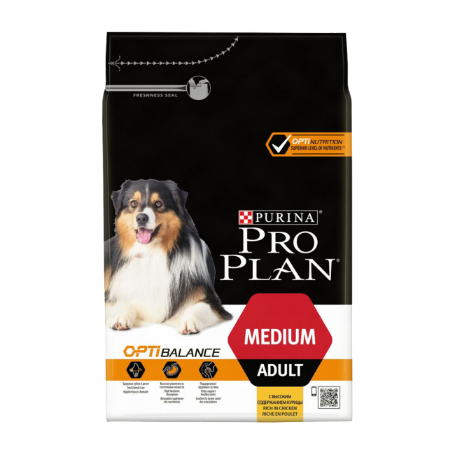 Сухой корм Purina Pro Plan для взрослых собак средних пород, курица с рисом, пакет, 3 кг 12272212