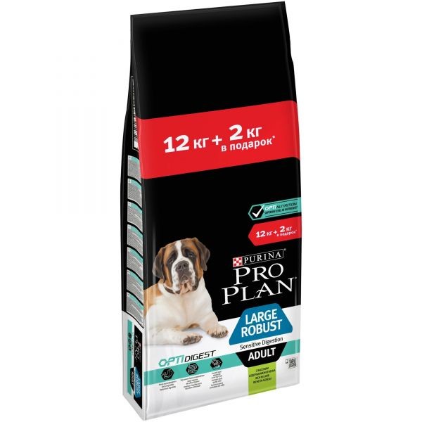 Сухой корм Purina Pro Plan для взрослых собак крупных пород с мощным телосложением с чувствительным пищеварением с комплексом OPTIDIGEST с ягненком и рисом, пакет, 14 кг  12398180