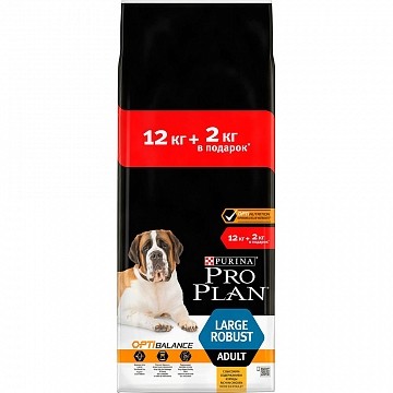 Сухой корм Purina Pro Plan для взрослых собак крупных пород с мощным телосложением с комплексом OPTIBALANCE с высоким содержанием курицы, пакет, 12кг + 2кг 12398185
