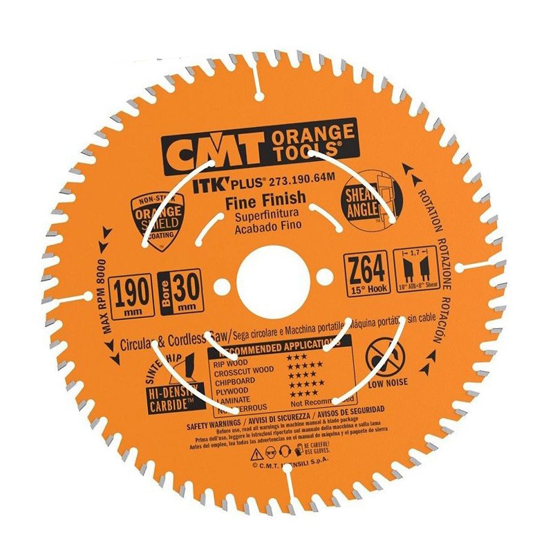 Диск пильный 190x30x1,7/1,1 15° 10° ATB + 8° SHEAR Z=64 CMT 273.190.64M