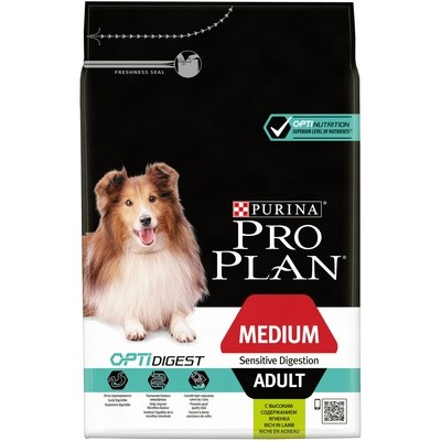 Корм для собак Pro Plan Adult Medium Optidigest ягненок с рисом 3 кг (для средних пород)
