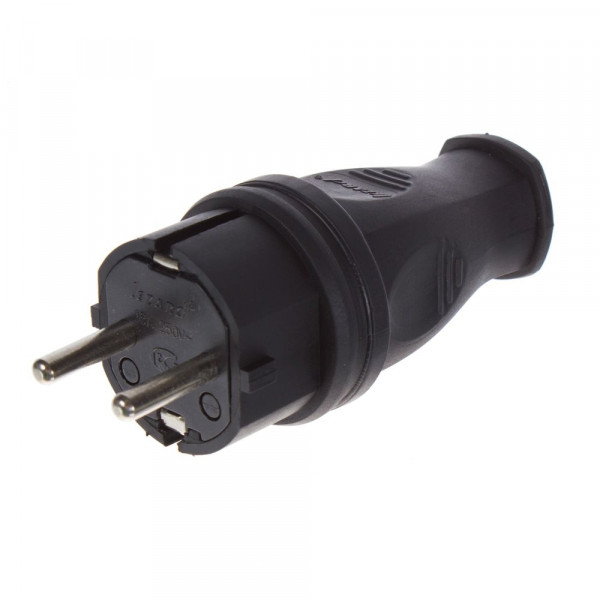 Вилка прямая 16А 250V 2P IP44 с заземляющим контактом КАУЧУК