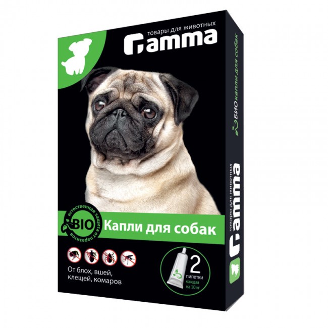  Капли Gamma БИО для собак от внешних паразитов, 2 пипетки по 1мл.				