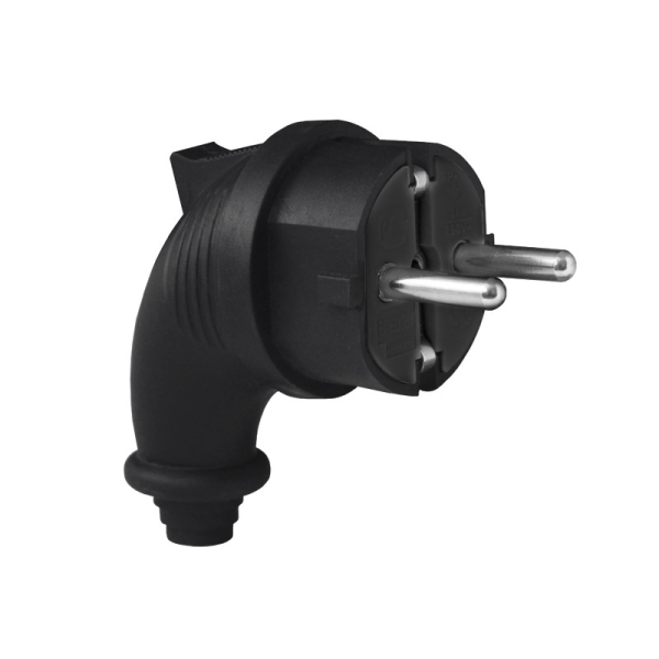 Вилка угловая 16А 250V 2P IP44 с заземляющим контактом КАУЧУК