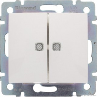 Выключатель 2 клавишный 10A с подсветкой Белый Legrand Valena 774428