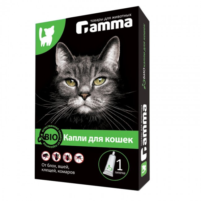 Капли Gamma БИО для кошек от внешних паразитов, 1 пипетка по 1 мл.			