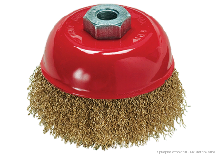 Щетка для УШМ, 150 мм, М14, "чашка", латунированная витая проволока Matrix 74607 Щетка для УШМ, 150 мм, М14, "чашка", латунированная витая проволока Matrix 74607